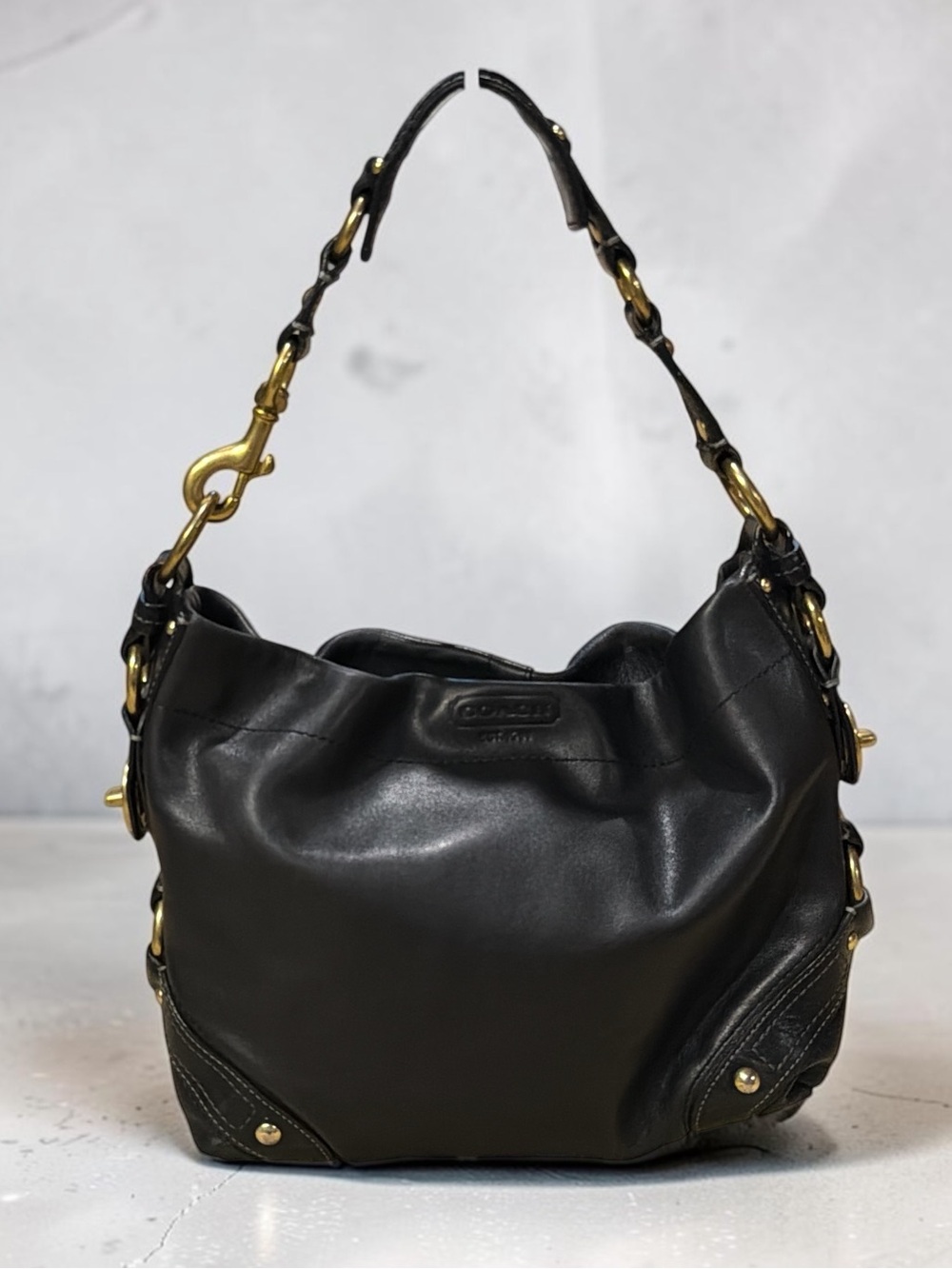 Coach Carly 10615 Black Leather Hobo Shoulder Bag Turnlock Y2K Vintage